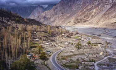 trees, mountains, road, hunza, wildlife, nature, pakistan, landscape